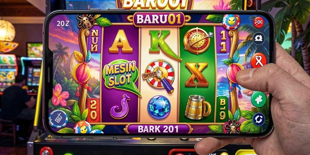 Tampilan gameplay BARU01 yang seru dengan mesin slot yang berkilauan.