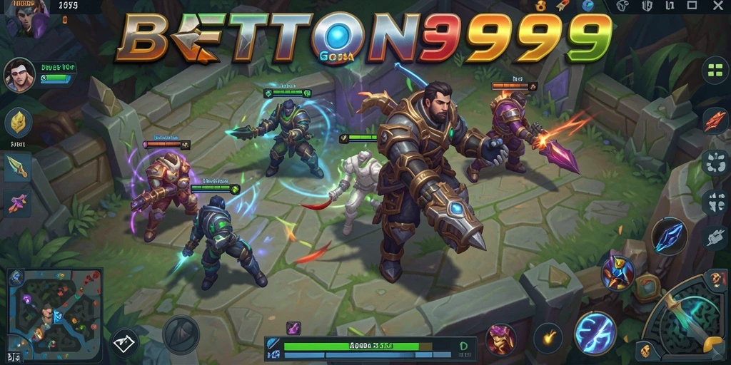 Screenshot utama BETON999 menampilkan aksi seru dalam pertempuran MOBA.