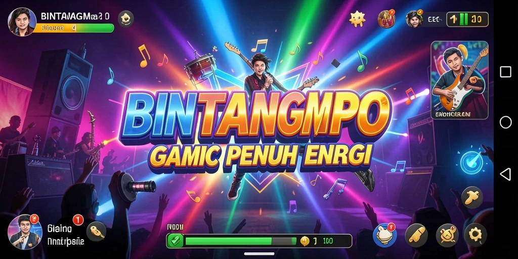 Tampilan gameplay BINTANGMPO dengan pengguna bernyanyi aktif.