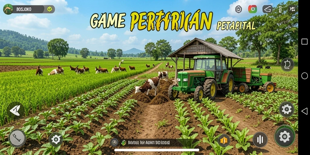Tangkapan layar gameplay <strong>BOSJOKO</strong> yang menampilkan kebun yang subur.
