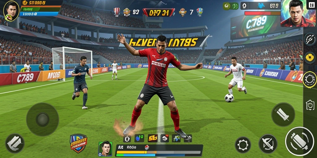 Screenshot gameplay C789 yang menampilkan aksi olahraga yang mendebarkan.