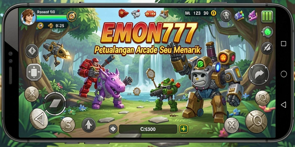 Tampilan gameplay seru dari EMON777 yang penuh warna.