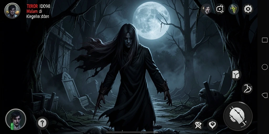 Tangkapan layar menampilkan suasana gelap dan menakutkan dari gameplay ID098.