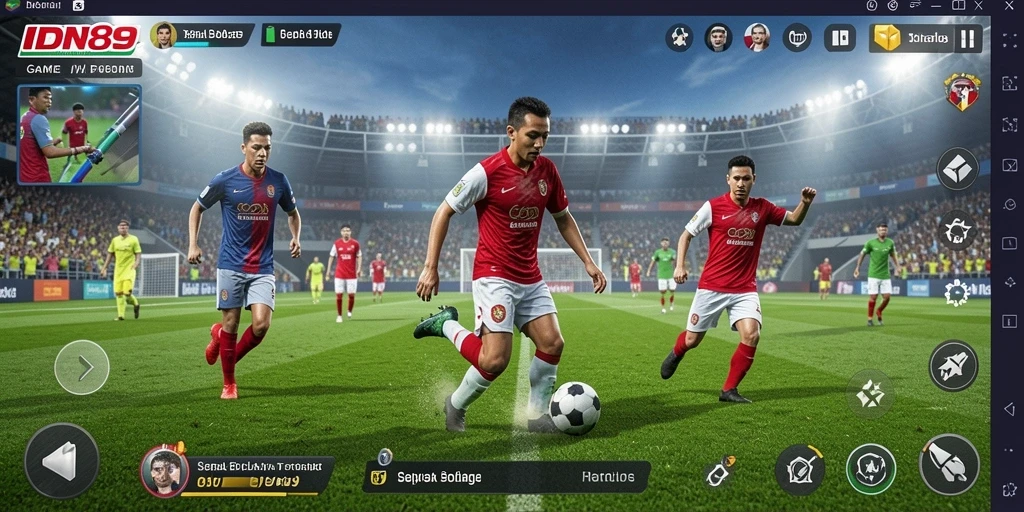 Tampilan gameplay sepenuhnya mendalam di IDN89 dengan aksi sepak bola yang seru.