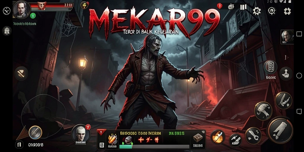 Screenshot gameplay MEKAR99 yang menunjukkan suasana horor menakutkan.