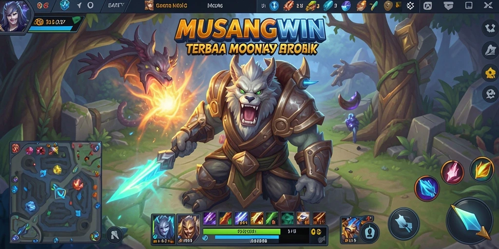 Screenshot gameplay seru dari MUSANGWIN dengan aksi MOBA yang intens.