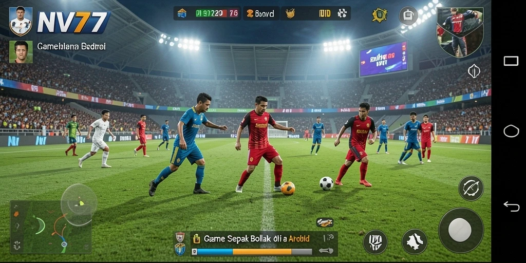 Tampilan gameplay NV77 menampilkan aksi seru sepak bola.